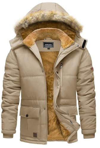 TACVASEN Herren Winter Parka Outdoor Jacket Wandern Snowboard Fleecejacke mit Reißverschluss und Kapuze, (XXL, Khaki)