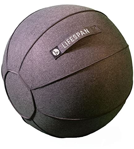 LifeSpan Fitness Anti-Slip Felt Cover Yoga Ball Chair with Handle & Back Support, Office, Home Gym, Pregnancy, Balance Training, Inflator Included (Charcoal Gray, 25 Inch)