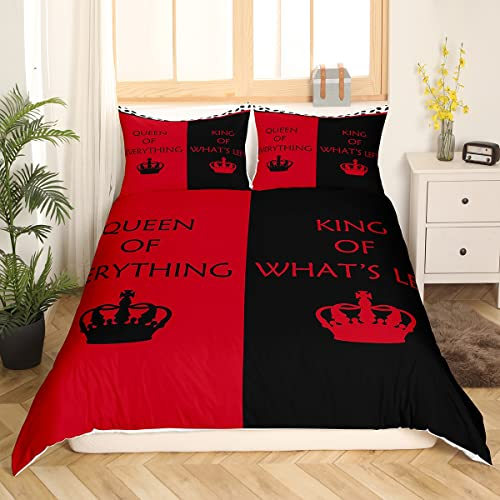 Bettbezug-Set für Paare, Hochzeit, Rot, Schwarz, Bettwäsche-Set, 135 x 200, Queen of Everything, King of What's Left, Bettbezug, Paare, Geschenke, Verlobung, Brautpaar, Geschenke für Sie und Ihn