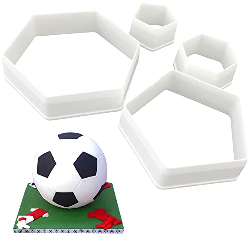 4-teiliges Fußball-Ausstechformen-Set, sechseckige Ausstechformen, Kunststoff-Fußball-Ausstechformen, Fußball-Keks-Ausstechformen zum Backen, Kuchendekorationen