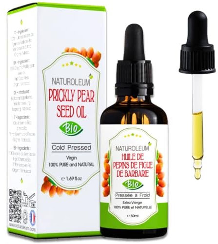 Naturoleum Bio Kaktusfeigenkernöl, 50 ml – Pipette – Glasflasche – 100% rein, natürlich, kaltgepresst – Bio-Kaktusfeigenöl, Anti-Aging und Anti-Augenringe