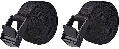 TRIWONDER Spanngurt, 25mm breit, Belastbarkeit 200kg, Verstellbare Zurrgurte, Rostfreie Befestigungsgurte für Fahrrad, Motorrad, Gepäckpakete, Camping (2m, 01 Schwarz - 25mm - 2 Stück)
