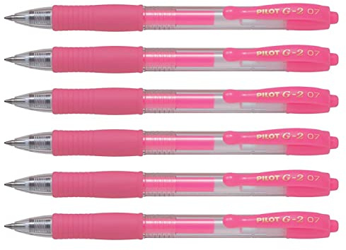 PILOT Gel-Tintenroller, G2 07, mittlere Spitze, Neonrosa, 6 Stück