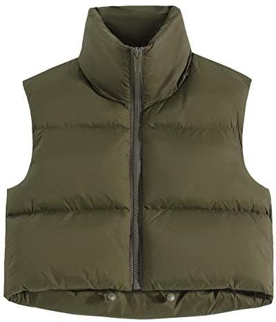 fuinloth Gilet da Donna Primaverile e Autunnale Smanicato Senza in Tinta Unita Giacca Senza Maniche Cappotti con Cerniera Esercito Verde M