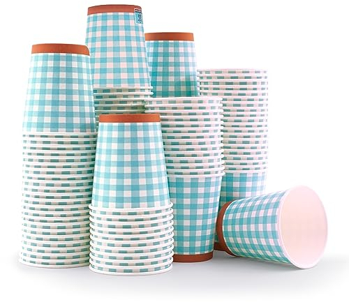 Wellsamed WELLSACUP 1000 Stück Pappbecher 180 ml Blau Kariert, geeignet für Heiß- und Kaltgetränke, Coffee to go, Picknick, Grillen, Party