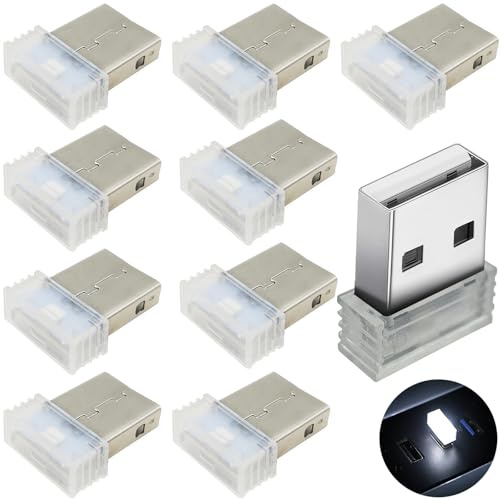 CTRICALVER Luz USB LED Coche, Atmosfera USB 5V, Interior y Ambiente para Coche, Laptop, Teclado, Hogar y Oficina Decoración Lámpara Nocturna (10 Piezas, Blanco)
