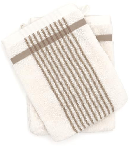 Lot de 2 Gants de Toilette 16x21 cm Coton Ribbon Beige