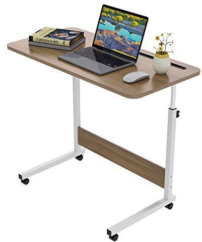 PIPIPOXER 80x40cm Laptoptisch höhenverstellbarer Schreibtisch Computertisch mobiler Laptop Schreibtisch mit drehbarer Rollen,Kartenschlitz und Getränkehalter für Schlafzimmer,Büro,Bett,Sofa(Holzfarbe)