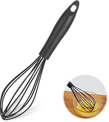 Batidor Silicona Batidor con un Mango Estable y Cómodo, Fácil de Almacenar Silicona Apta para Alimentos Batidor de Cocina, Manual Varillas para Mezclar Batir Espumar y Revolver (Negro)