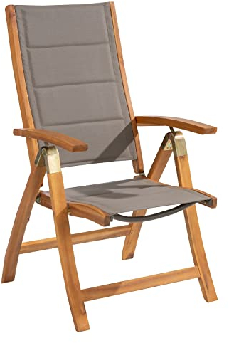 Home4You Gartenstuhl - Braun - Grau - Akazie massiv geölt - Textil - klappbar