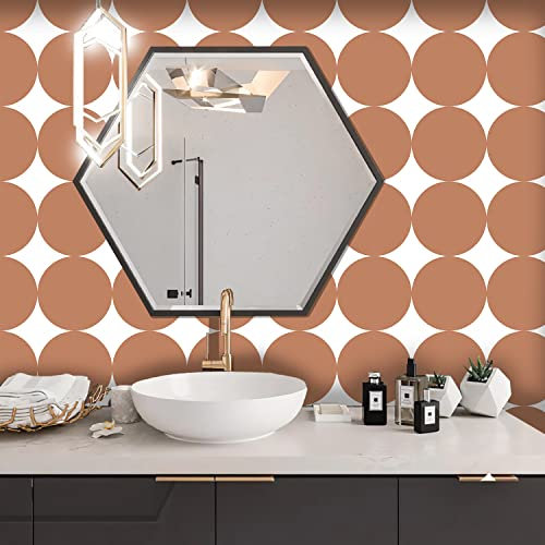 Alwayspon 24PcsX20cm/8inch Vinyl Wall Tile Sticker Transfer, Waterproof Sticky Back Tile Sticker for Kitchen Bathroom Self-adhesive Peel and Stick PVC Stick on Tile, Brick Red and White Boho