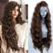 PORSMEER Dunkelbraun Lace Front Perücke Lang Lockige Gewellte Perücke für Damen 13x4 Lace Front Glueless Wig natürlichem Haaransatz Hitzebeständiges Kunsthaar