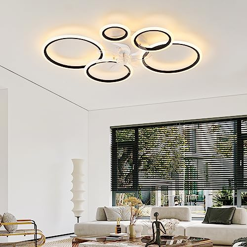 KeLuKes 100cm Black Ceiling Fan Light with Memory Function, Ring Ceiling Fan with Lamp, Dc Silent Dimmable Timer 6 Speed Fans with Lights for Bedroom Living Room