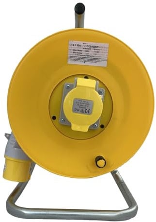 Connexion 110v Cable Reel 20m Extension Lead Reel 32 Amp Socket and Plug 4.0mm Heavy Duty Cable Made in UK Ideal for Construction Sites and Industrial use