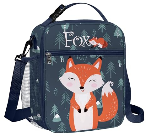 Clastyle Sac Isotherme Repas Enfant Bleu Renard Petit Sac à Lunch Isolé mit Porte-bouteille Lunch Box Isotherme Fille Garçon pour L'école