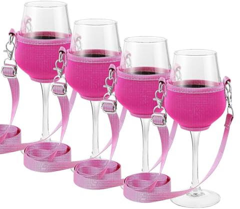 4 pezzi Porta Bicchiere Di Vino Per Il Collo, Porta Bicchieri da Vino Portatile, Cordini Di Bicchiere Di Vino Regolabili, Porta Bicchieri da Vino per gli Amanti del Vino, per Natale, Matrimoni, Feste