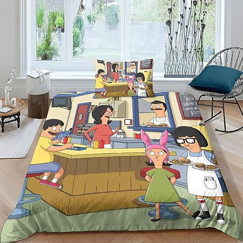 BYTUGI Bobs Burgers Bettwäsche 3D Bettbezug Bettwäsche Set Steppdeckenbezug Mikrofaser Bettbezug Mit Verdecktem Reißverschluss Und Kissenbezug Single(135x200cm)