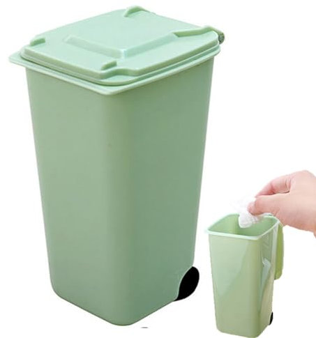 Household Office Supplies Wheelie Mini Trash Can Desktop Plastic Bucket Dustbin Mini Waste Bins Cleaning Storage Green