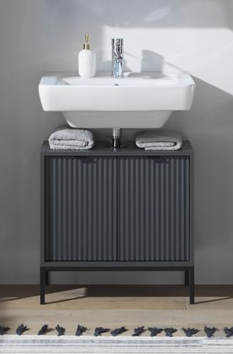 möbelando Waschbeckenunterschrank >Lucera< in Grau - 60x60x32 (BxHxT)