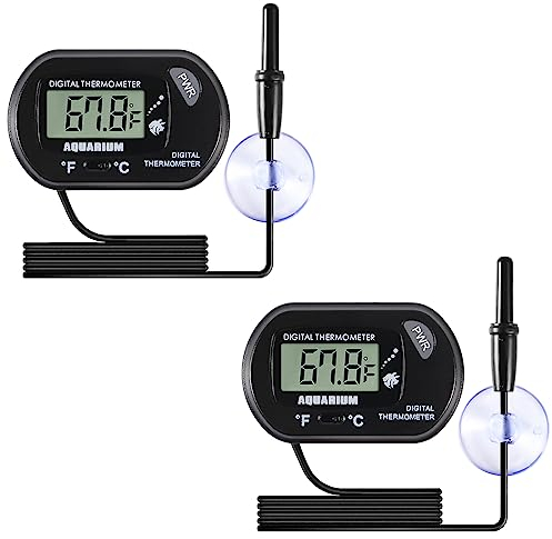 AEDIKO 2pcs Aquarium Thermometer LCD Digital Fish Tank Thermometer with Water-Resistant Sensor Probe and Suction Cup for Turtle Incubators Terrarium Water Thermometer