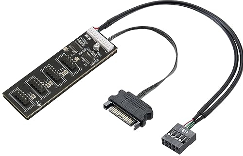 Splitter Header 9 Pins Avec Câble d'Alimentation SATA, 4 Ports USB 2.0 Internes, Extension Hub Pour Carte Mère, Adaptateur Pour CPU, Ventilateur et Éclairage RGB