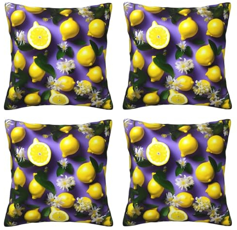 DRTGEDS Copricuscino quadrato decorativo, motivo limone e fiori, 45,7 x 45,7 cm, per divano, letto e auto