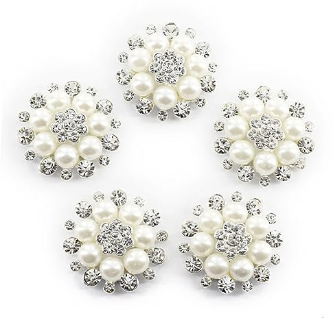 IWOWHERO 5pcs DIY Flower Charms Rhinestones Pearls Craft Jewels Hairband Decoration Rhinestone Embellishment Pearl Embellishment