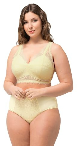 Ulla Popken Damen große Größen Übergrößen Plus Size Bralette, Softcups, Spitze, ohne Bügel lichtgelb 90D 826986600-90D