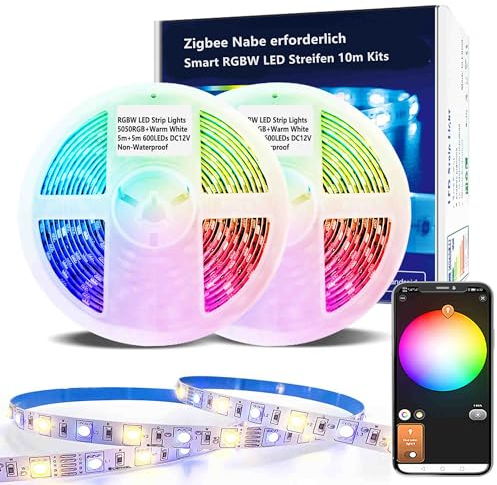 10m ZigBee RGBW LED Streifen Smart Dimmbares Kit,ZigBee 3.0 Controller funktioniert mit Hub Bridge Echo Plus für APP/Alexa Sprachsteuerung RGB Warmweiße RGBWW LED Strips Ambientebeleuchtung