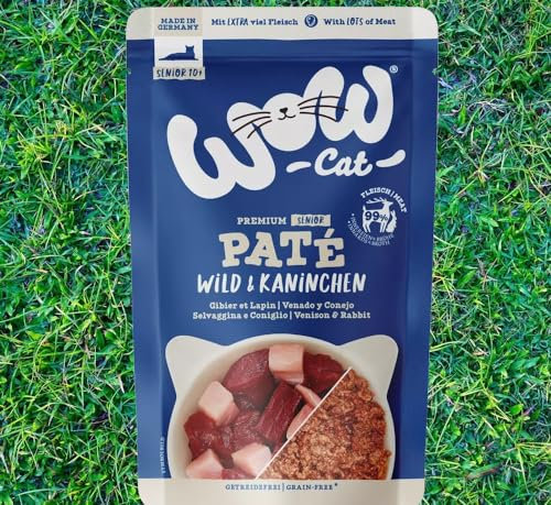 Wow Cat Senior Paté | Katzen Premium Nassfutter | 12 Beutel je 125g | (125 g (12er Pack), Wild & Kaninchen)