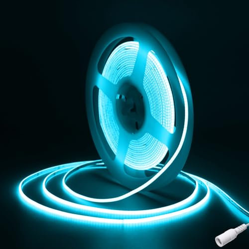 Fosingut COB LED Streifen 5m, DC12V Eisblau LED Strip,480 LEDs/M CRI90+ Hohe Helligkeit Flexibel Band Lichtleiste Selbstklebend,2.7mm Stripes COB Bar,Kanal,Küche,TV,Auto,Heim Decor(Nur Strip)