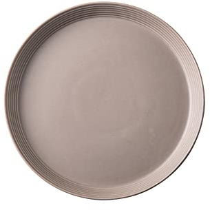 HUIHHAO Assiettes à dîner en céramique de 10 Pouces de la série Relief avec Lignes Verticales - Kaki