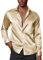 PaulJones Mens Shirts Long Sleeve Smart Casual Shirt Satin Shirt Dress Shirt Silk Shirts for Men L Gold