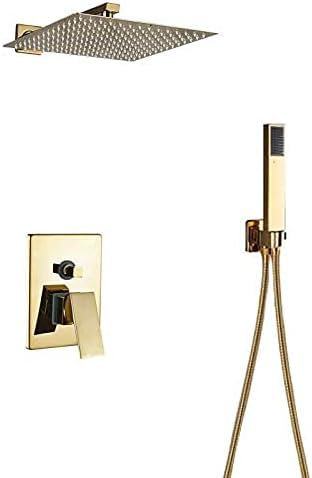 Goldenes Duschset, 8/10/12 Quadratischer Regenduschhahn, Wandmontage, Badarmatur, Verdecktes Duschmischer-Set, Badewannenarmatur, 12 Zoll 2-Wege-Ventil,8-Zoll-2-Wege-Ventil