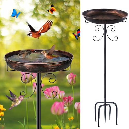 BringLuck2U Bain d'Oiseaux pour Extérieur - Abreuvoir et Mangeoire pour Oiseaux Sauvages - Décoration Jardin Amovible avec 5 Bases Fixes