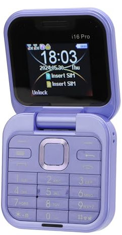 Zunate 2G Mini Flip Mobile Phone, Foldable Cell Phone 2 SIM Card Slots, 1.77 Small Display, Unlocked Flip Phone Supports FM Radio, Quick Dial, Vibration (Purple)