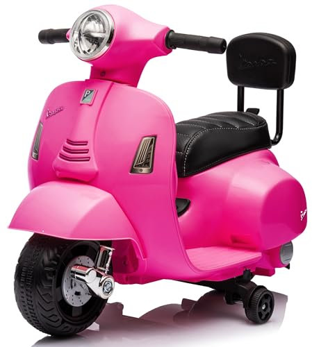 Vespa Electrique Voiture avec Dossier Enfant de 2 Ans 6 Volts Fuchsia - Vespa avec Dossier Enfant avec Sons et lumières intégrés, Velo Electrique