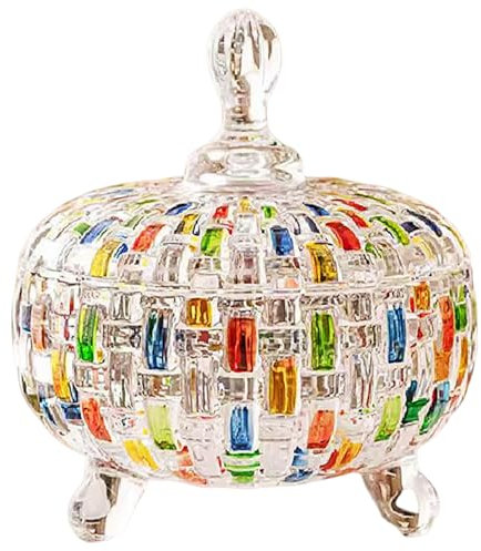 Pot de bonbons en verre, pot de bonbons, 24 oz / 685 ml de bonbons avec couvercle, bol de bonbons en verre coloré avec 3 pieds de soutien, pot de bonbons pour bureau de bureau, bonbons, bijoux, bibel