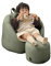 hoopyosms Kinder Sitzsack mit Fußhocker, Ergonomisches Kinder Relax-Sofa aus Pflegeleichtem und Strapazierfähigem Lederbezug, Kinder Sofa für Kinderzimmer oder Spielecke, Grün