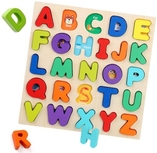 Wooden Alphabet Puzzle for 1 2 3 Year Old Kids, ABC Toys, Letters Early Education Toy Gift, Wooden Puzzles Montessori Toys, for Girl Boy Learning Educational Toys (Capital Letters)