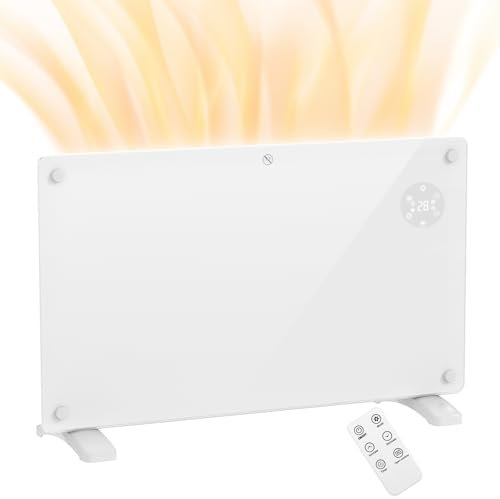 HOMCOM Radiateur électrique chauffage électrique mural ou au sol 1500W convecteur en verre avec affichage LED, minuterie 24 heures ou hebdomadaire, thermostat, télécommande, blanc