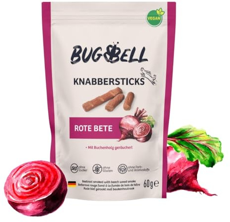 BugBell 2X 60g (2er Pack) Knabbersticks Rote Bete - Soft Hundeleckerli mit sehr wenig Fett - Vegane Hundesnacks ohne Zucker - Getreidefreie Kaustangen für Hunde