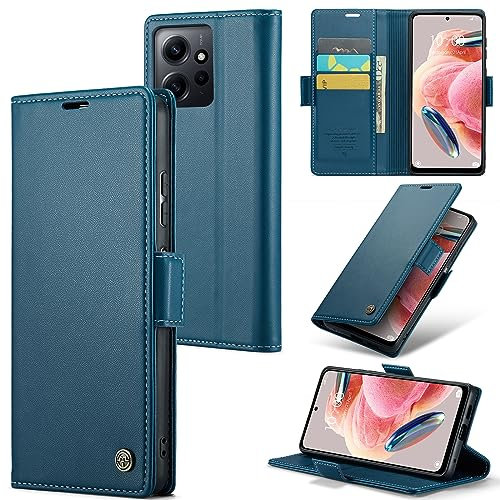 Rerzoiro Handyhülle für Xiaomi Redmi Note 12 4G Hülle, Premium PU Lederhülle Klappbar Flip Case [RFID Blocker] Tasche Magnet Kartenfach Klapphülle Schutzhülle für Redmi Note 12 4G, Blau