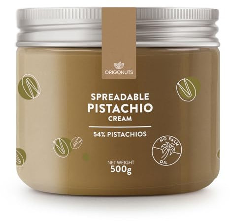 ORIGONUTS Crema Spalmabile al Pistacchio 54% – 500 g – Senza Olio di Palma – Senza Glutine – Ideale per Dolci Cheesecake Croissant Cioccolato di Dubai