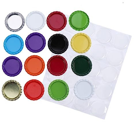 PRETYZOOM 34mm Tinplate Beer Caps and Resin Epoxy Bottle Stickers Diy Craft Kit 200pcs Random Colors for Jewelry Making and Decoration