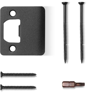 MOSECYOU Extended Strike Plate 2 x 2-1/4, Heavy Duty Version with Torx/Star Screws & Bit, Extender Lip Door Latch Striker, Exterior/Interior Door Restorer Kit (Matte Black, 1 Pack)