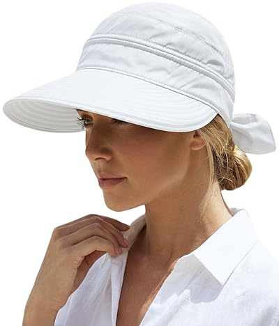 AlturaGo 2-in-1 Women’s Sun Visor Hat Wide Brim Sun Hat Zipper Off Ponytail Friendly, Lightweight Quick Dry, Summer UV Protection, White