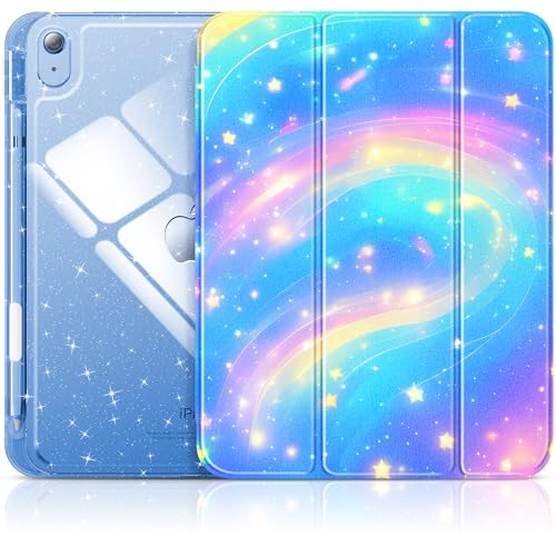 INFILAND Hülle für iPad (A16) 11./10. Generation (2025/2022), Glitzer Stoßfeste Case Cover mit Glänzende, Durchsichtige Rückseite Schutzhülle (Galaxieschleier)