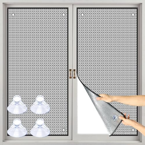 Fensterfolie Sonnenschutz 99％ Sichtschutz,7mm Doppelte Aluminium UV Folie Fenster Hitzeschutz,Sonnenschutzfolie Fenster Innen Außen,Hitzeschutz Fenster mit Saugnapf für Heim Büro Garage (100 * 140cm)