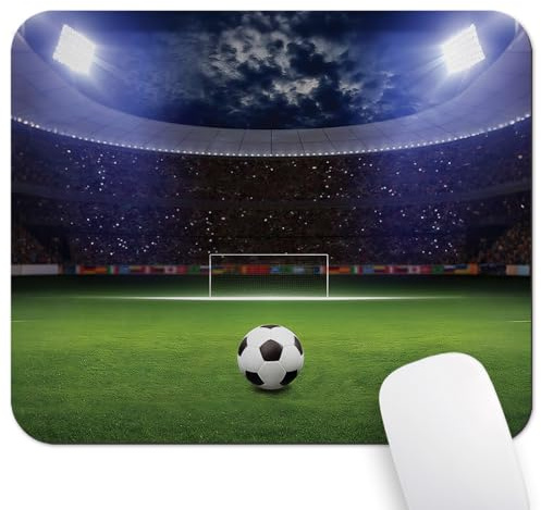 Green Football Field Soccer Ball Fan Mouse Pad, Night Sports Arena Desk Mat